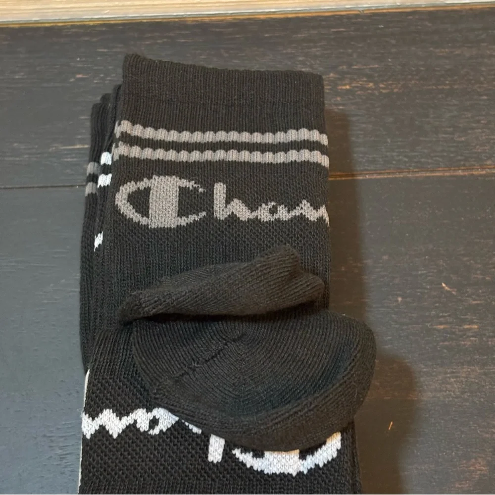 NEW CHAMPION 5 Pair Men’s Performance Cushion CREW SOCKS Black SIZE 6-12.5